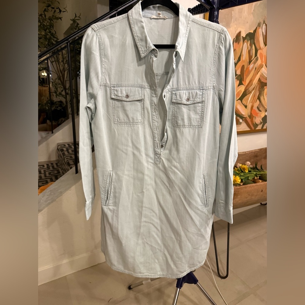 Eileen Fisher Chambray Shirt Dress M Tencel Cotton Pockets Button Front Casual - Picture 5 of 12